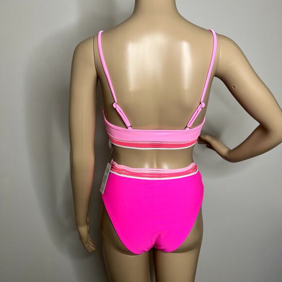 Cupshe Hot Pink Scoop Bralette High Rise Bikini - Picture 3 of 10